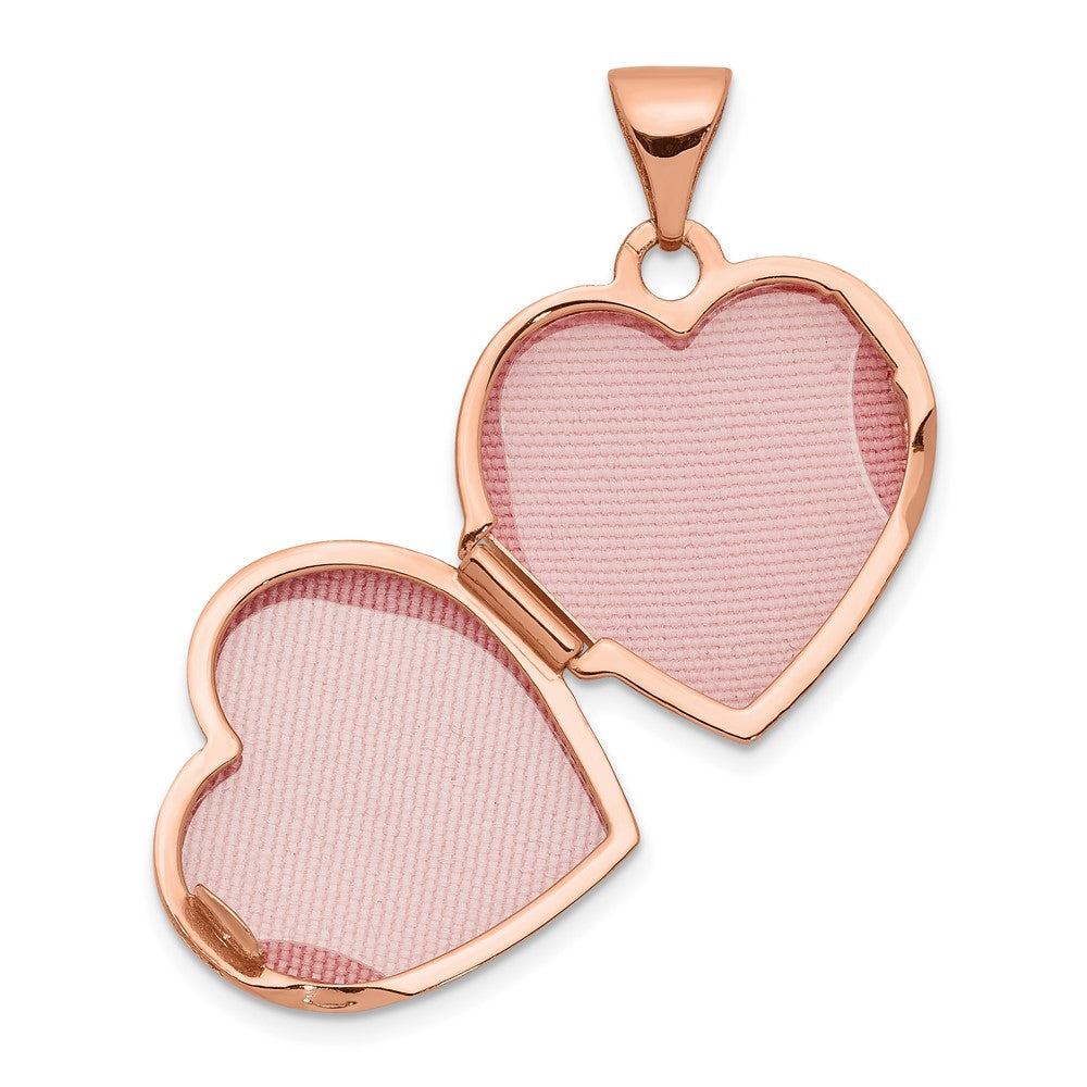 Alternate view of the 15mm Diamond Star Design Heart Shaped Locket in 14k Rose Gold by The Black Bow Jewelry Co.