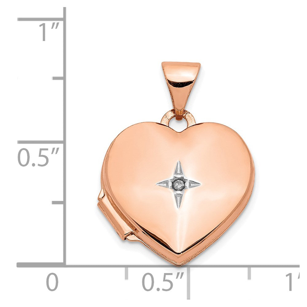 Alternate view of the 15mm Diamond Star Design Heart Shaped Locket in 14k Rose Gold by The Black Bow Jewelry Co.