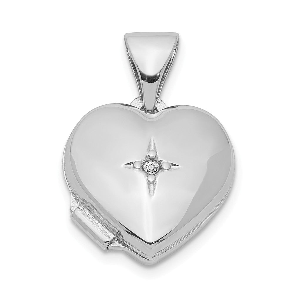 12mm Diamond Accent Heart Shaped Locket in Sterling Silver, Item P12076 by The Black Bow Jewelry Co.