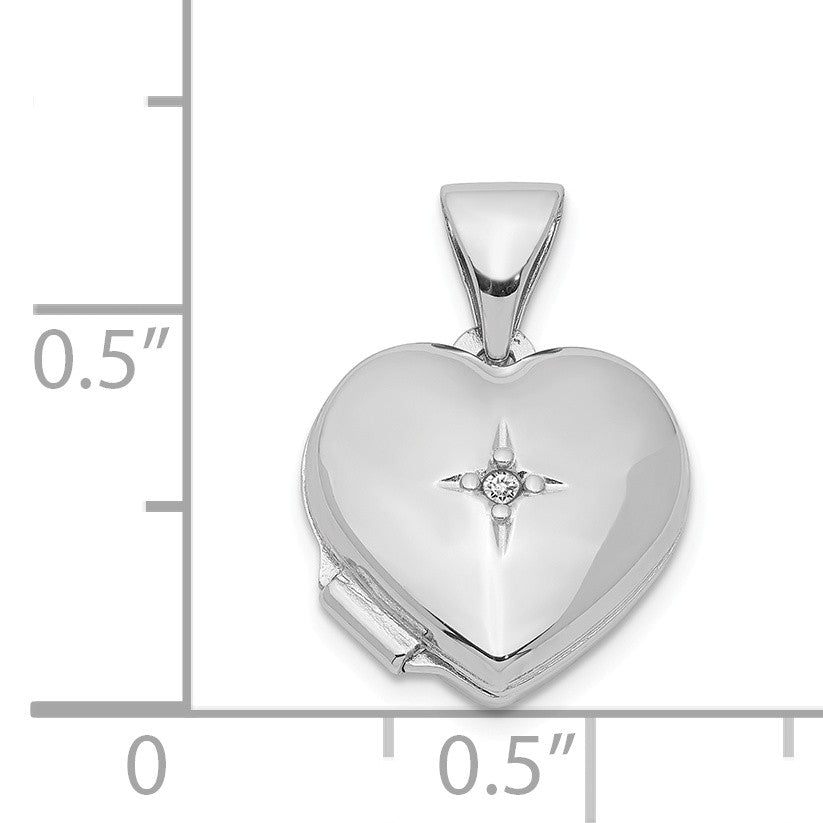 Alternate view of the 12mm Diamond Accent Heart Shaped Locket in Sterling Silver by The Black Bow Jewelry Co.