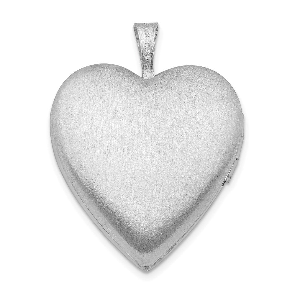 Alternate view of the 20mm Satin and Polished Diamond Heart Locket in Sterling Silver by The Black Bow Jewelry Co.