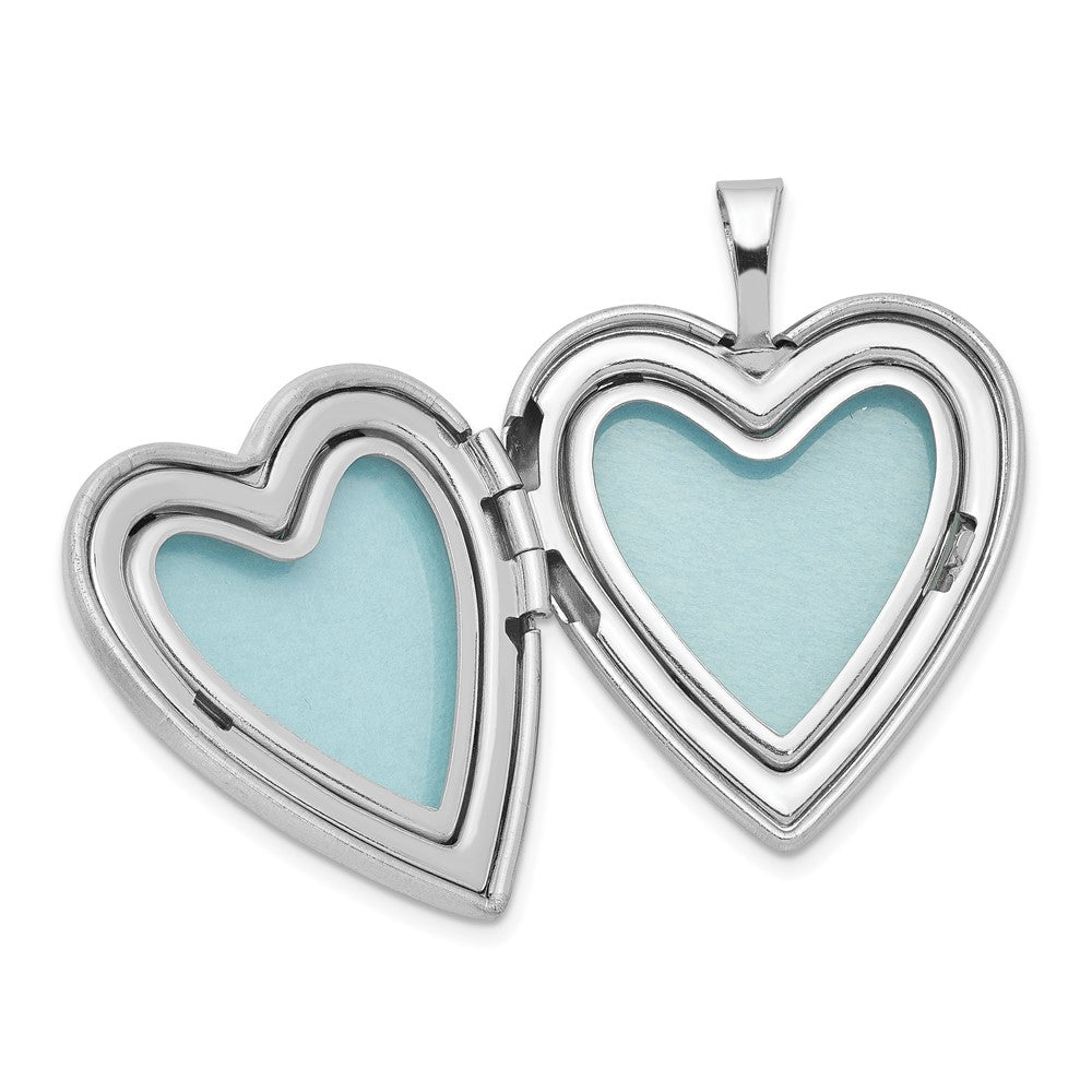 Alternate view of the 20mm Satin and Polished Diamond Heart Locket in Sterling Silver by The Black Bow Jewelry Co.