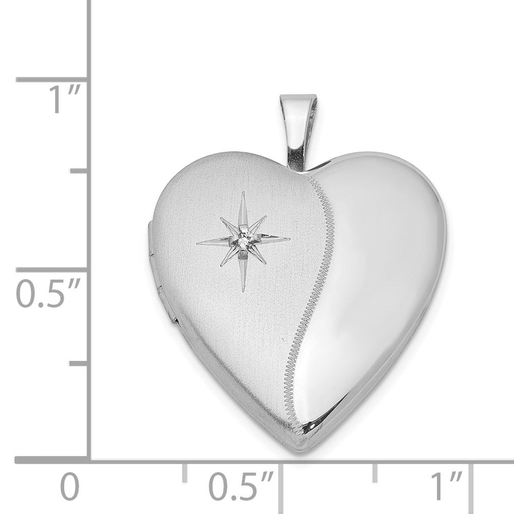 Alternate view of the 20mm Satin and Polished Diamond Heart Locket in Sterling Silver by The Black Bow Jewelry Co.