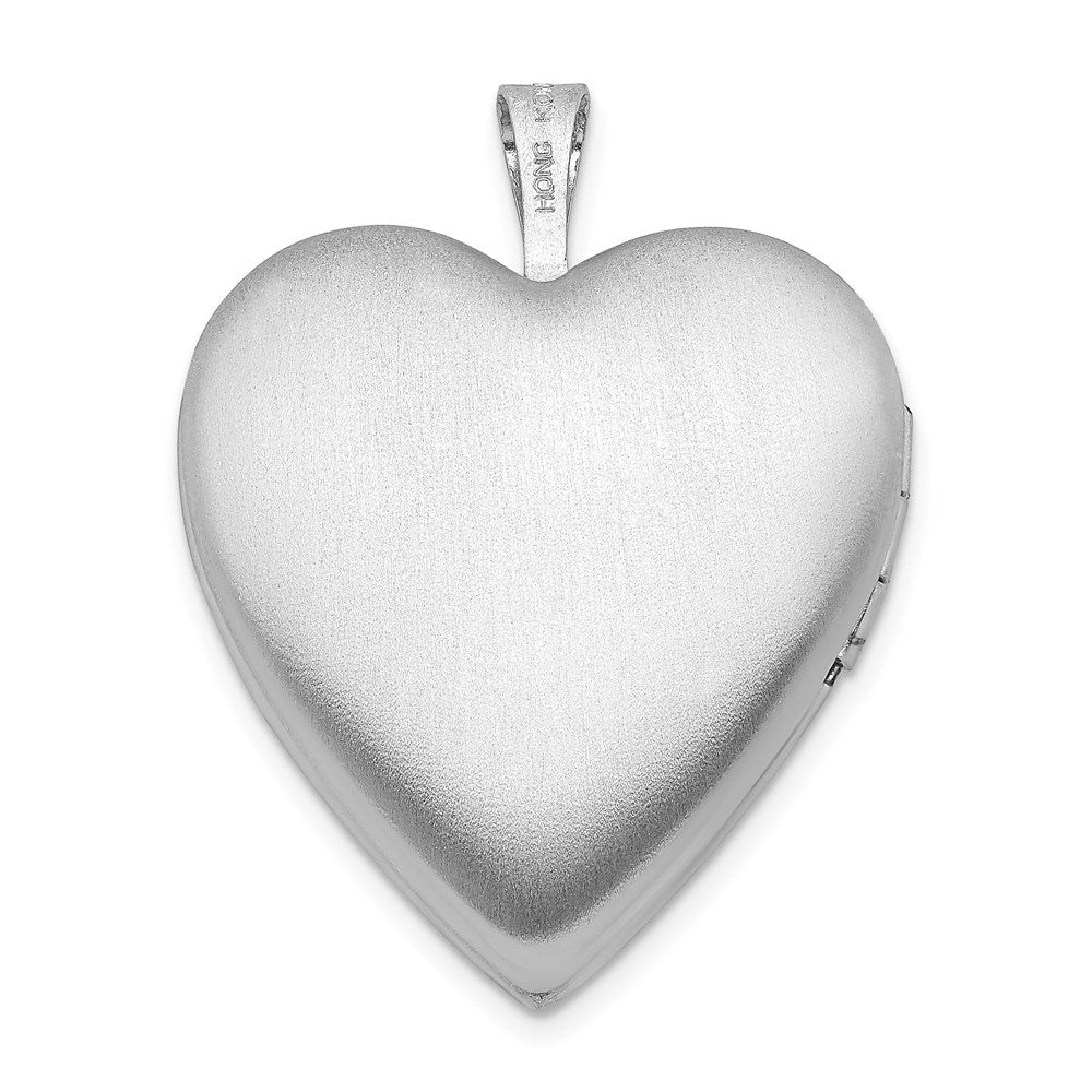 Alternate view of the 20mm Polished and Satin Diamond Heart Locket in Sterling Silver by The Black Bow Jewelry Co.