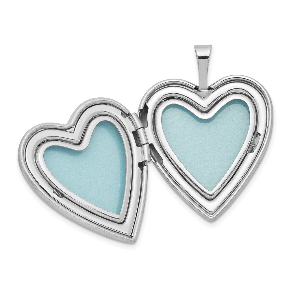 Alternate view of the 20mm Polished and Satin Diamond Heart Locket in Sterling Silver by The Black Bow Jewelry Co.