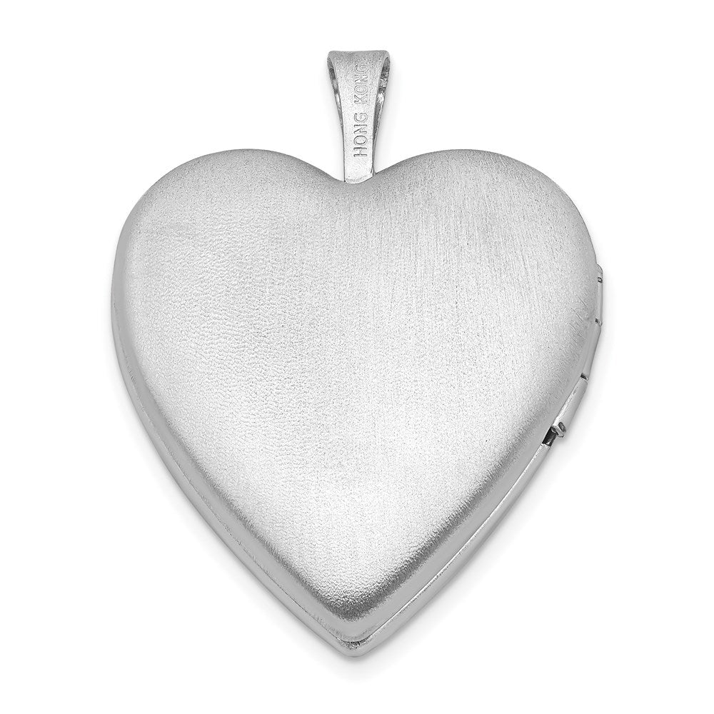 Alternate view of the 20mm Polished and Satin Triple Diamond Heart Locket in Sterling Silver by The Black Bow Jewelry Co.