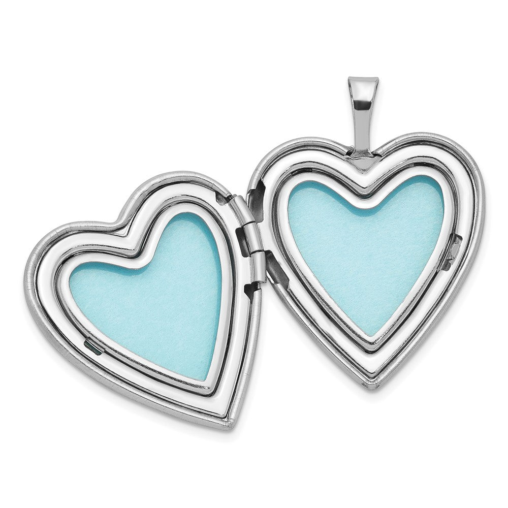 Alternate view of the 20mm Polished and Satin Triple Diamond Heart Locket in Sterling Silver by The Black Bow Jewelry Co.