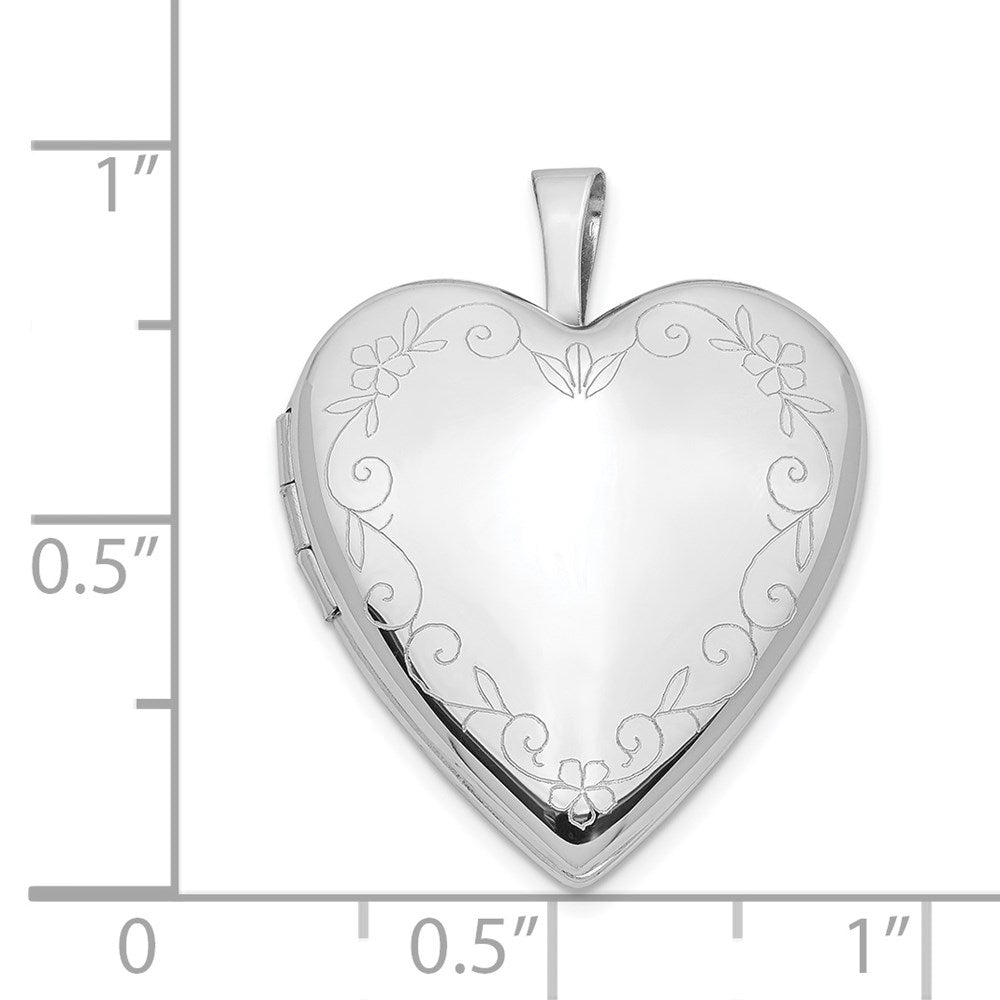 Alternate view of the 14k White Gold Heart with Flower Vine Border Locket, 20mm by The Black Bow Jewelry Co.
