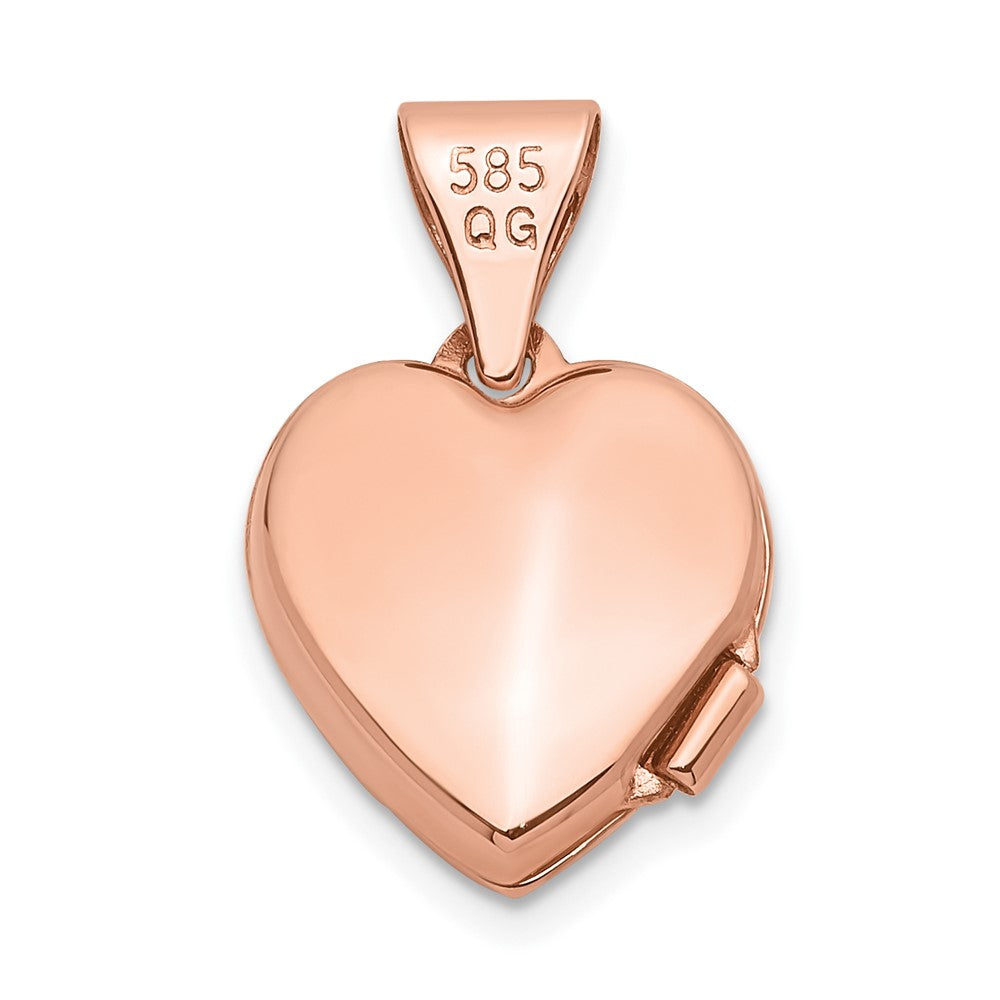 Alternate view of the 14k Rose Gold 10mm Polished Heart Shaped Locket by The Black Bow Jewelry Co.