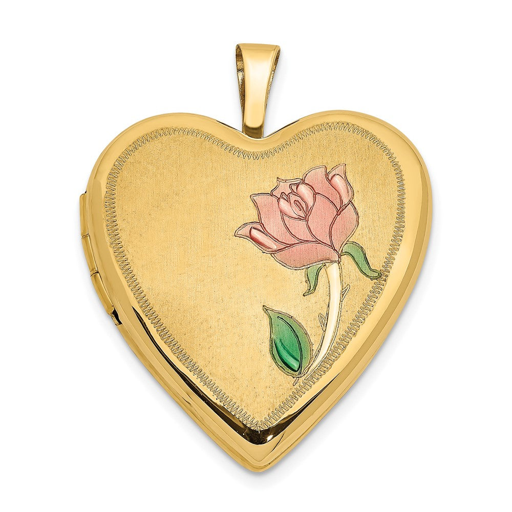 14k Yellow Gold and Enamel Rose Heart Locket, 20mm Black Bow