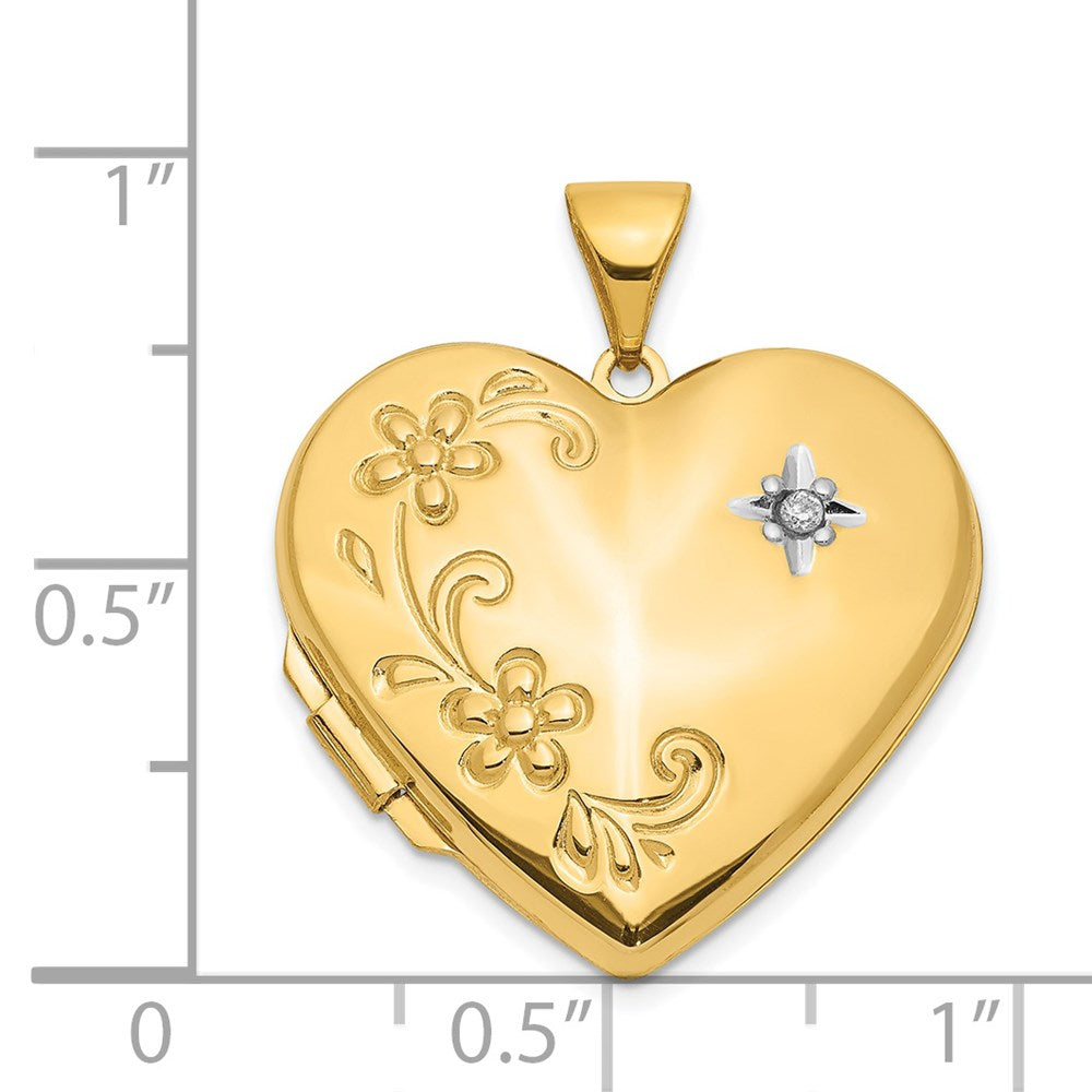 Alternate view of the 21mm Family Diamond Floral Heart Locket in 14k Yellow Gold by The Black Bow Jewelry Co.