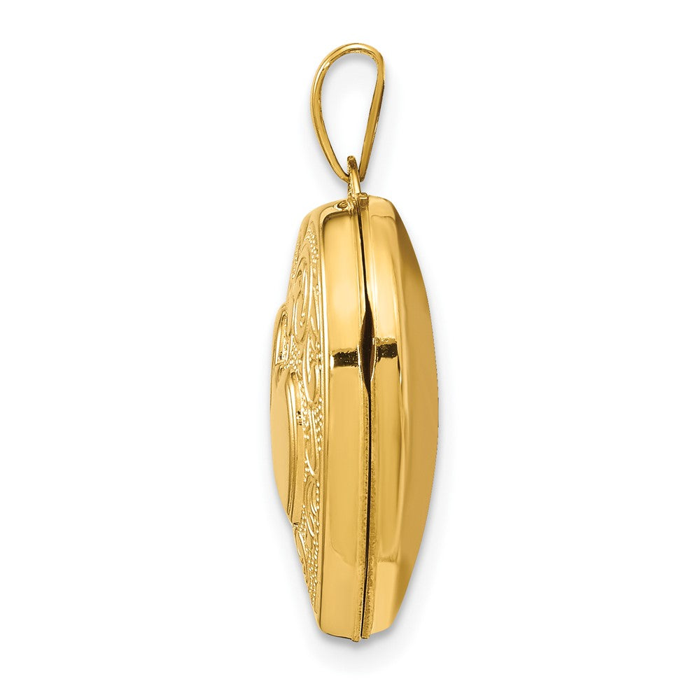 Alternate view of the 14k Yellow Gold 18mm Double Design Heart Shaped Locket by The Black Bow Jewelry Co.
