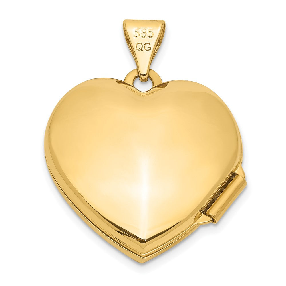 Alternate view of the 14k Yellow Gold 18mm Double Design Heart Shaped Locket by The Black Bow Jewelry Co.