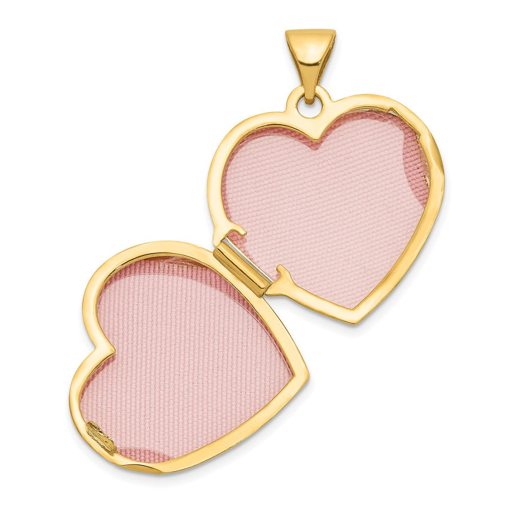Alternate view of the 14k Yellow Gold 18mm Double Design Heart Shaped Locket by The Black Bow Jewelry Co.
