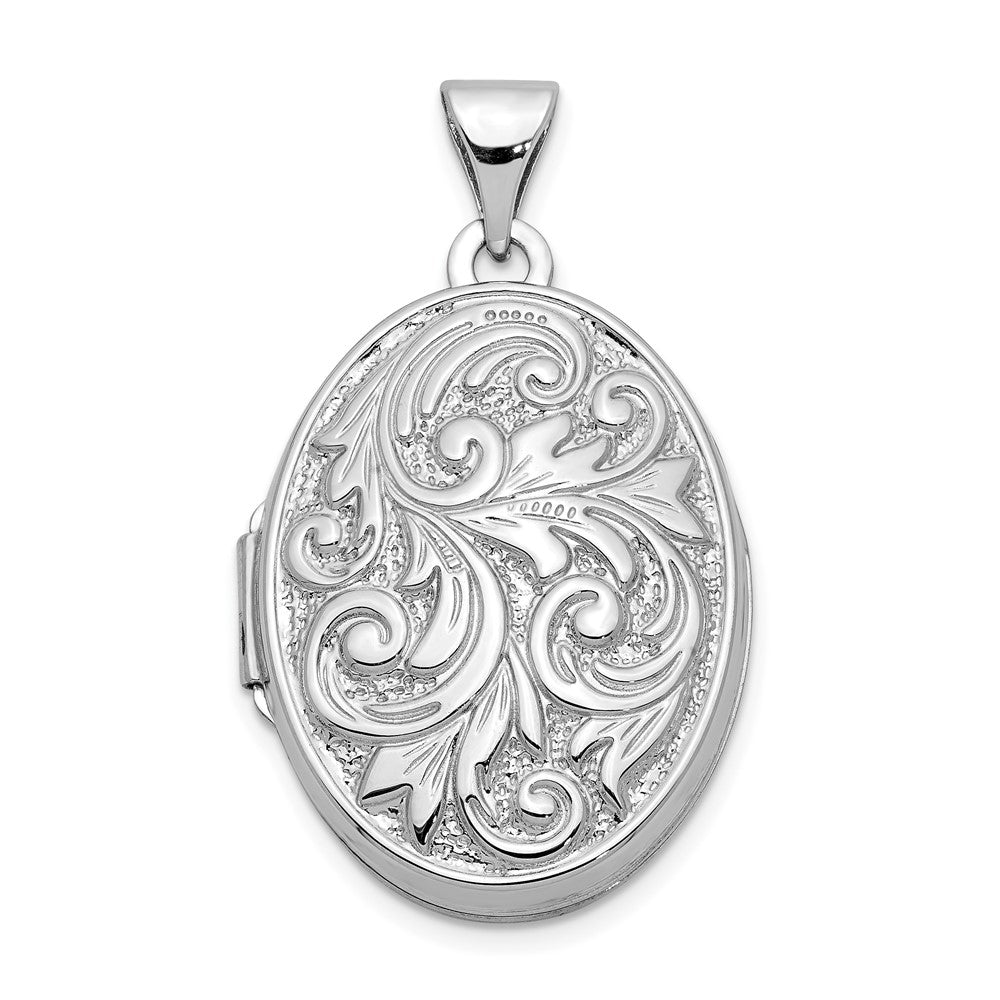 14k White Gold 21mm Love You Always Scroll Oval Locket, Item P12199 by The Black Bow Jewelry Co.