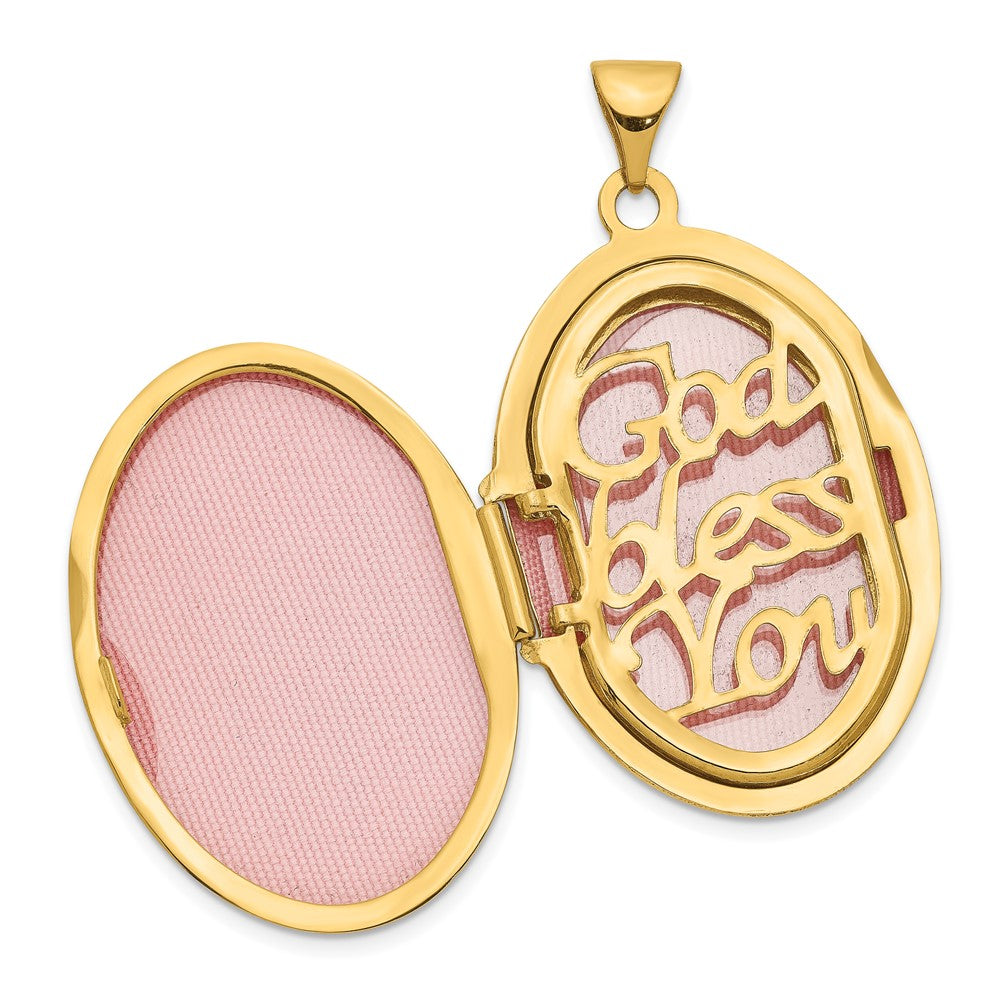 Alternate view of the 26mm Reversible Diamond Guardian Angel Oval Locket in 14k Yellow Gold by The Black Bow Jewelry Co.