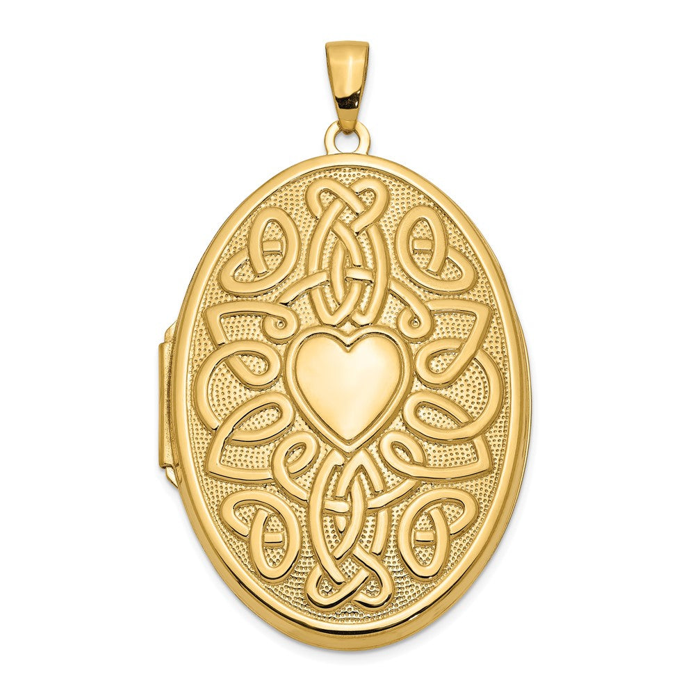 14k Yellow Gold 38mm Celtic Heart Oval Locket, Item P12210 by The Black Bow Jewelry Co.