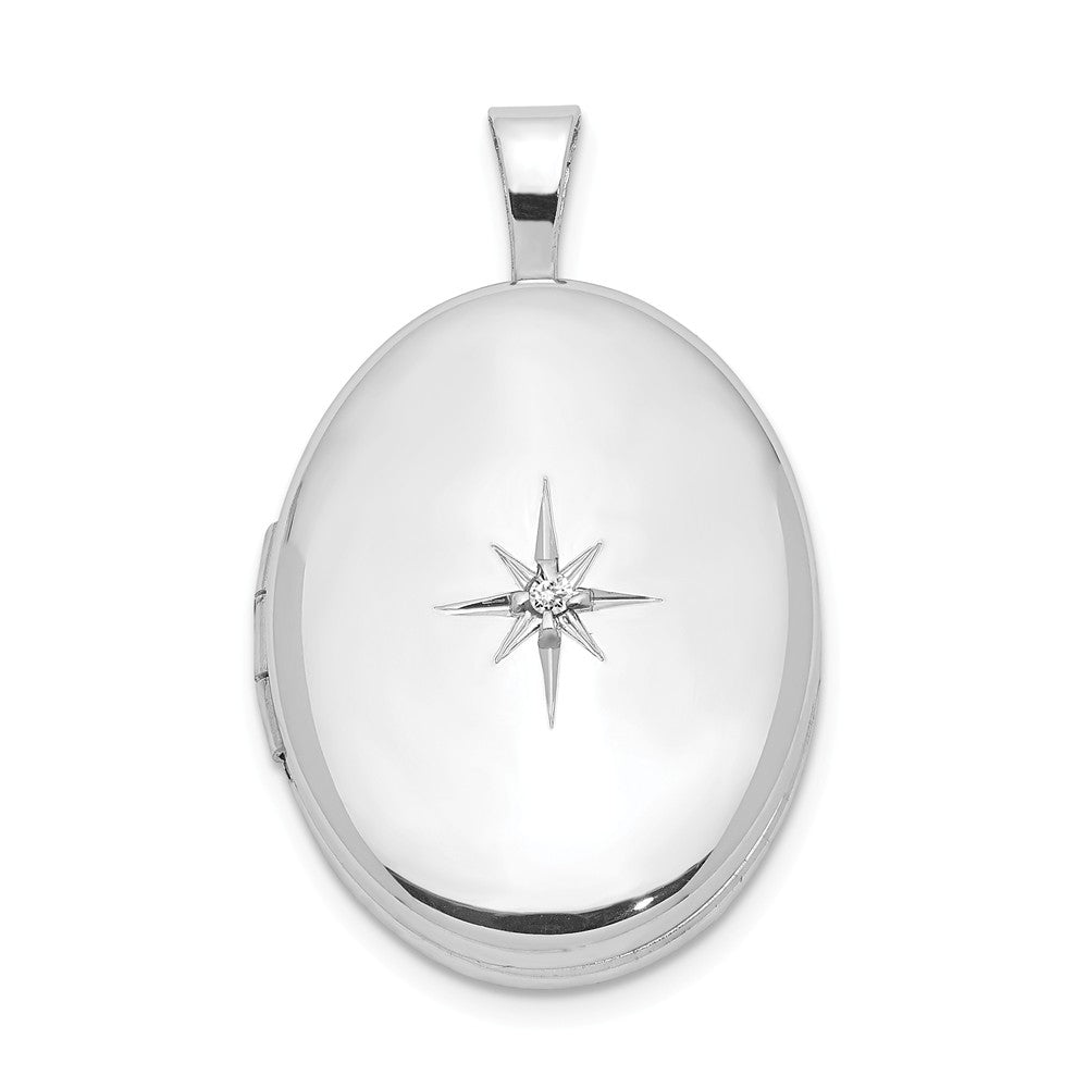 19mm Diamond Oval Locket in Rhodium Plated Sterling Silver, Item P12227 by The Black Bow Jewelry Co.