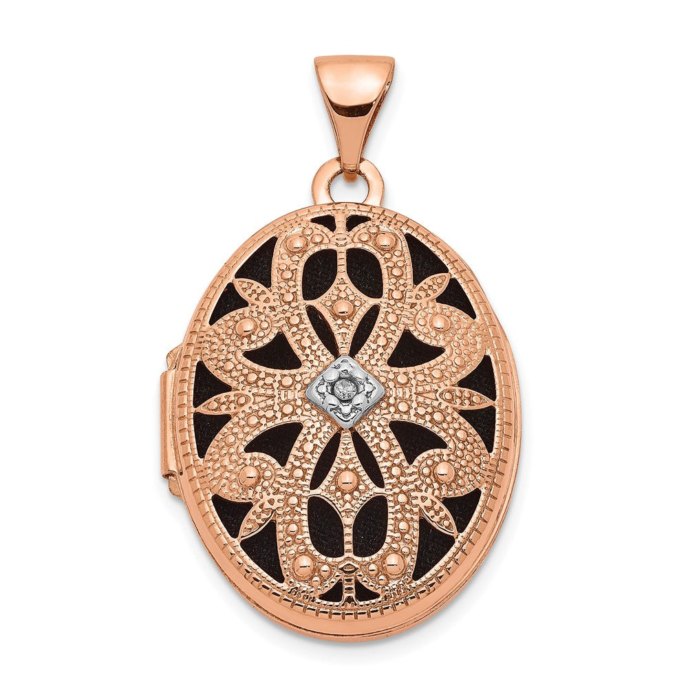 21mm Diamond Open Filigree Oval Locket 14k Rose Gold, Item P12239 by The Black Bow Jewelry Co.
