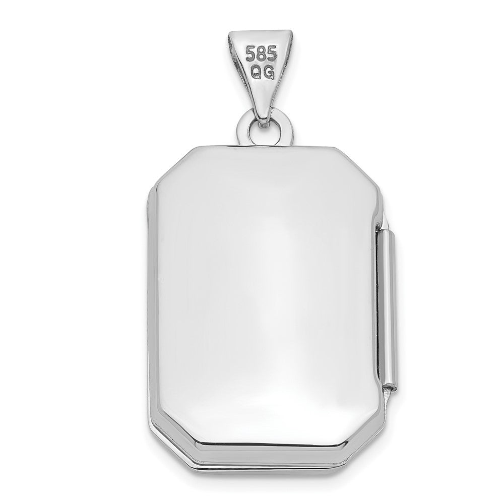 Alternate view of the 14k White Gold 20mm Scrolled Border Octagonal Locket by The Black Bow Jewelry Co.