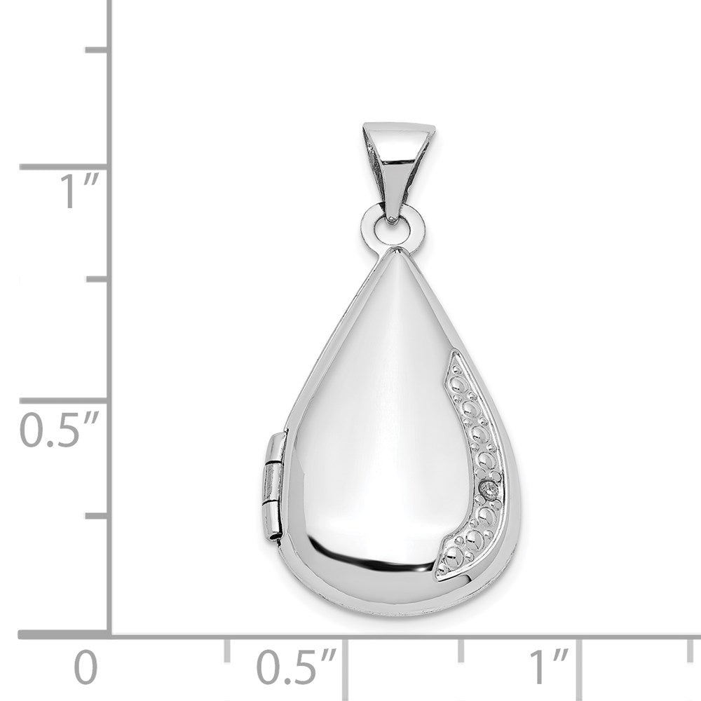 Alternate view of the 21mm Diamond Accent Teardrop Locket in 14k White Gold by The Black Bow Jewelry Co.