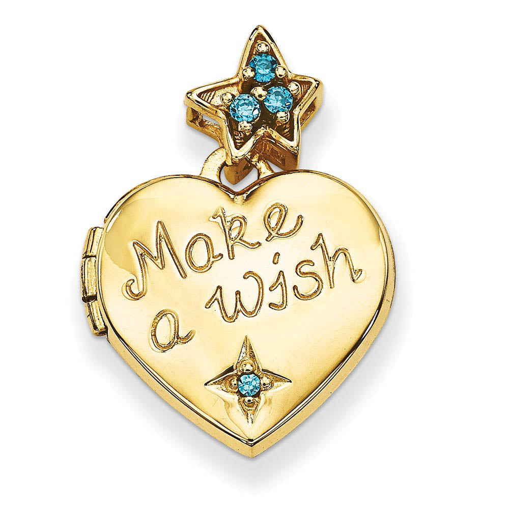 14k Yellow Gold & CZ Make A Wish Star and Heart Locket, 15mm, Item P12276 by The Black Bow Jewelry Co.