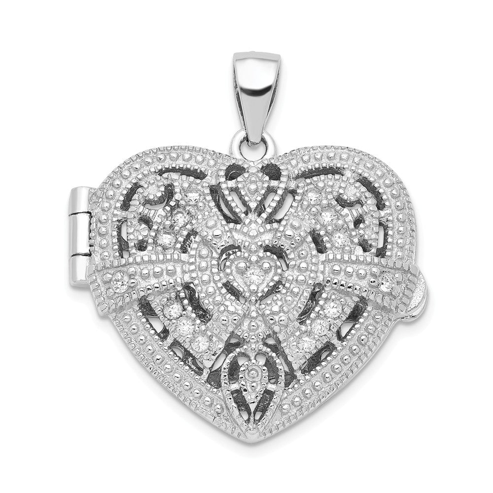 Sterling Silver and CZ Textured Design Heart Locket, 22mm, Item P12292 by The Black Bow Jewelry Co.