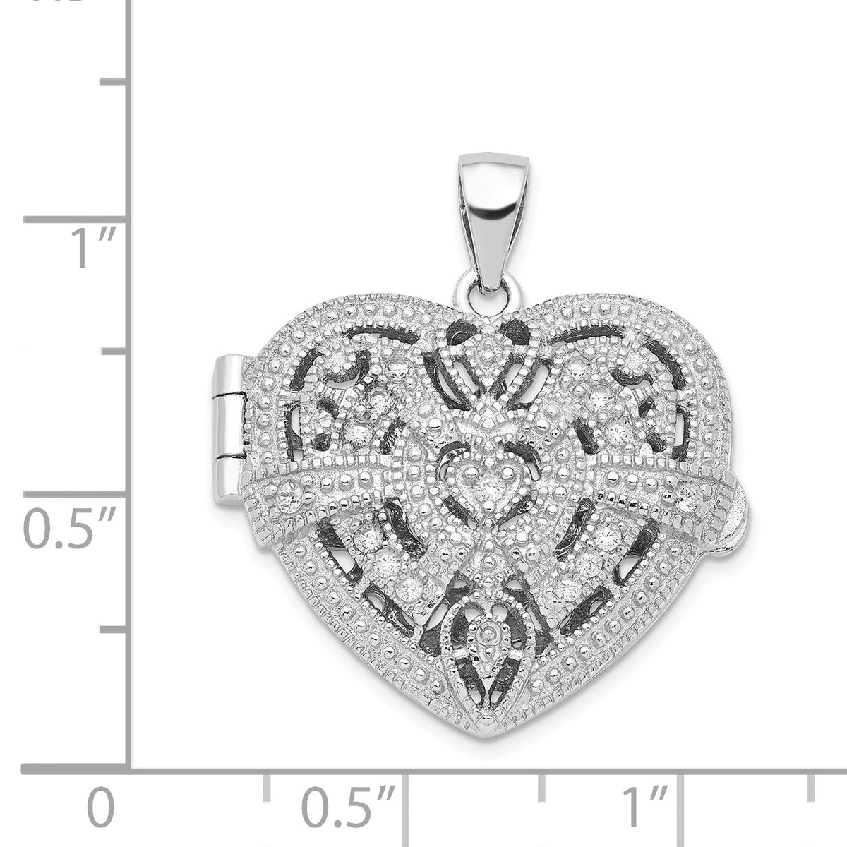Alternate view of the Sterling Silver and CZ Textured Design Heart Locket, 22mm by The Black Bow Jewelry Co.