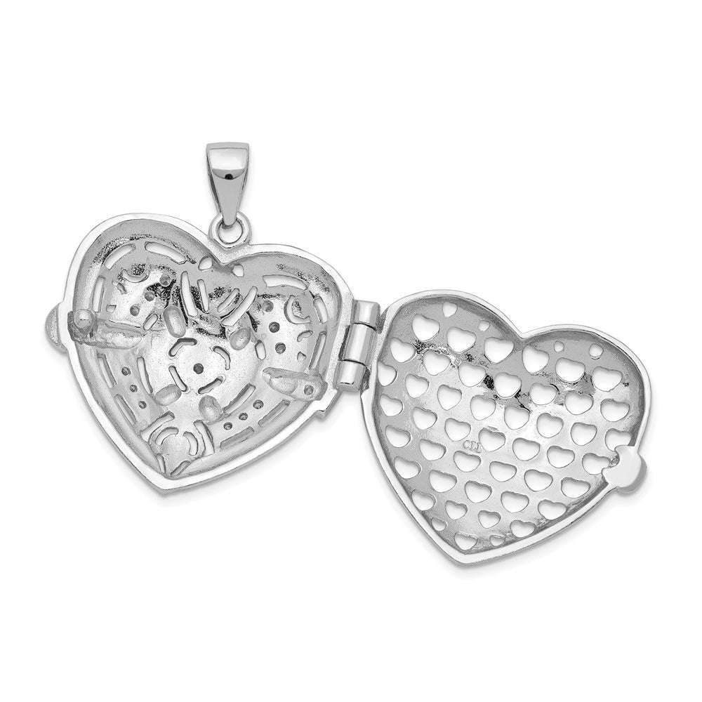 Alternate view of the Sterling Silver and CZ Textured Design Heart Locket, 22mm by The Black Bow Jewelry Co.