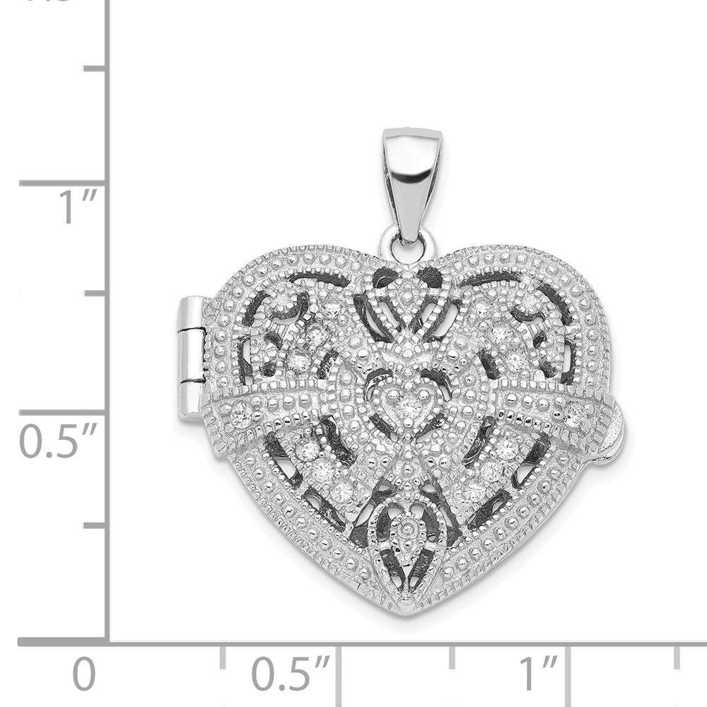 Alternate view of the Sterling Silver and CZ Textured Design Heart Locket, 22mm by The Black Bow Jewelry Co.