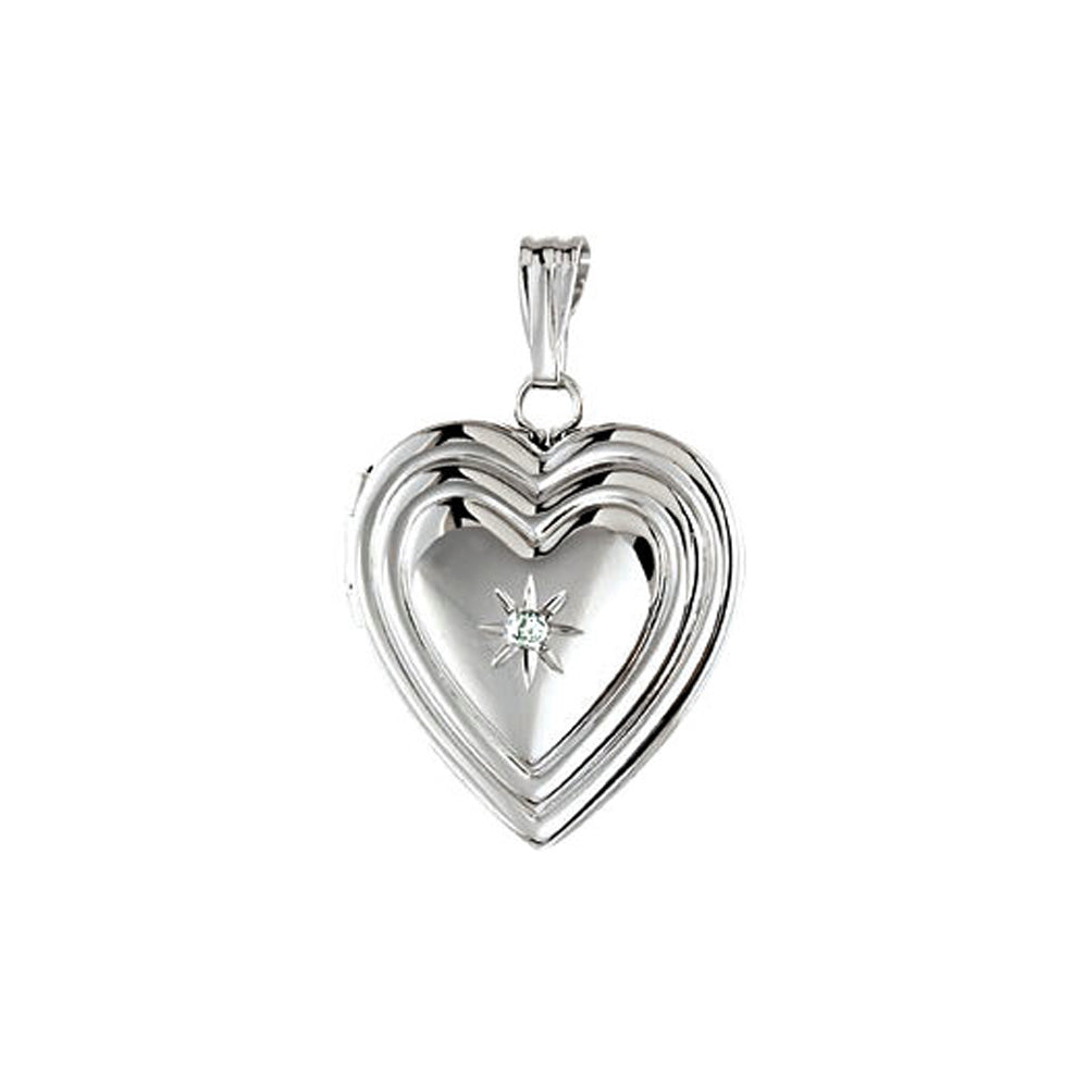 15mm Grooved and Diamond Accent Heart Locket in Sterling Silver, Item P12303 by The Black Bow Jewelry Co.