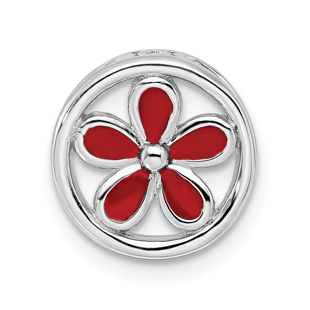 Sterling Silver Enameled Stackable Small Red Flower Slide, 12mm, Item P12422 by The Black Bow Jewelry Co.