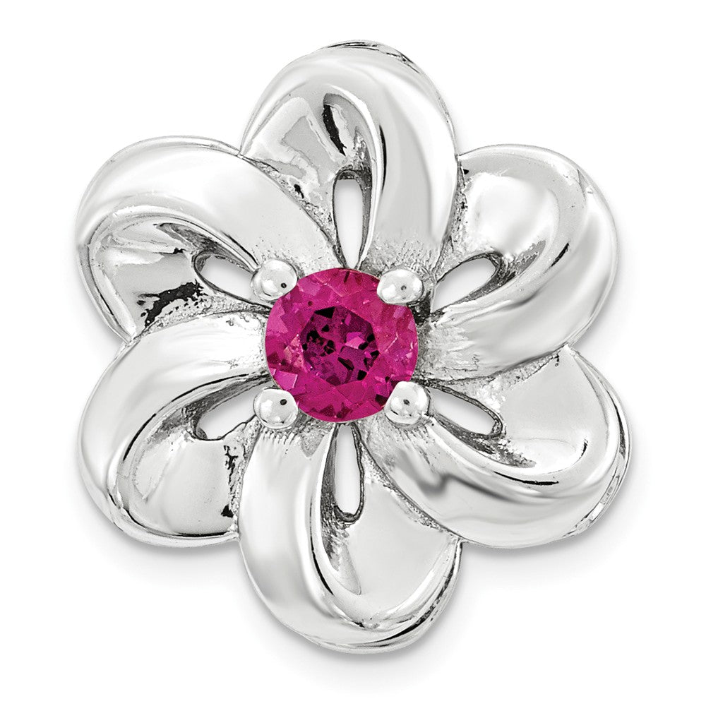 Sterling Silver and Created Ruby Stackable Small Flower Slide, 12mm, Item P12438 by The Black Bow Jewelry Co.