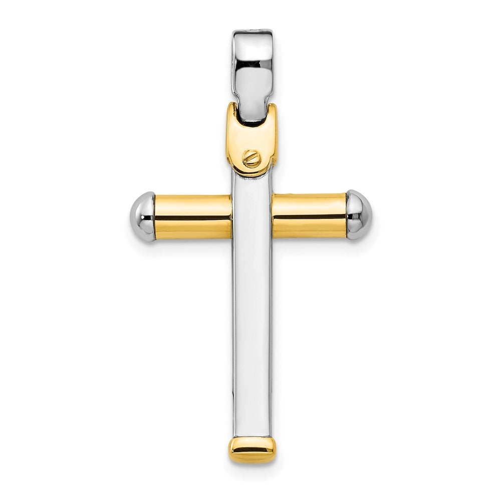 14k Two Tone Gold, Polished Tube Cross Pendant, 18 x 32mm, Item P12487 by The Black Bow Jewelry Co.