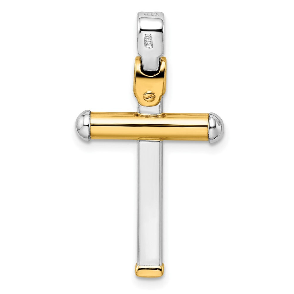 Alternate view of the 14k Two Tone Gold, Polished Tube Cross Pendant, 18 x 32mm by The Black Bow Jewelry Co.