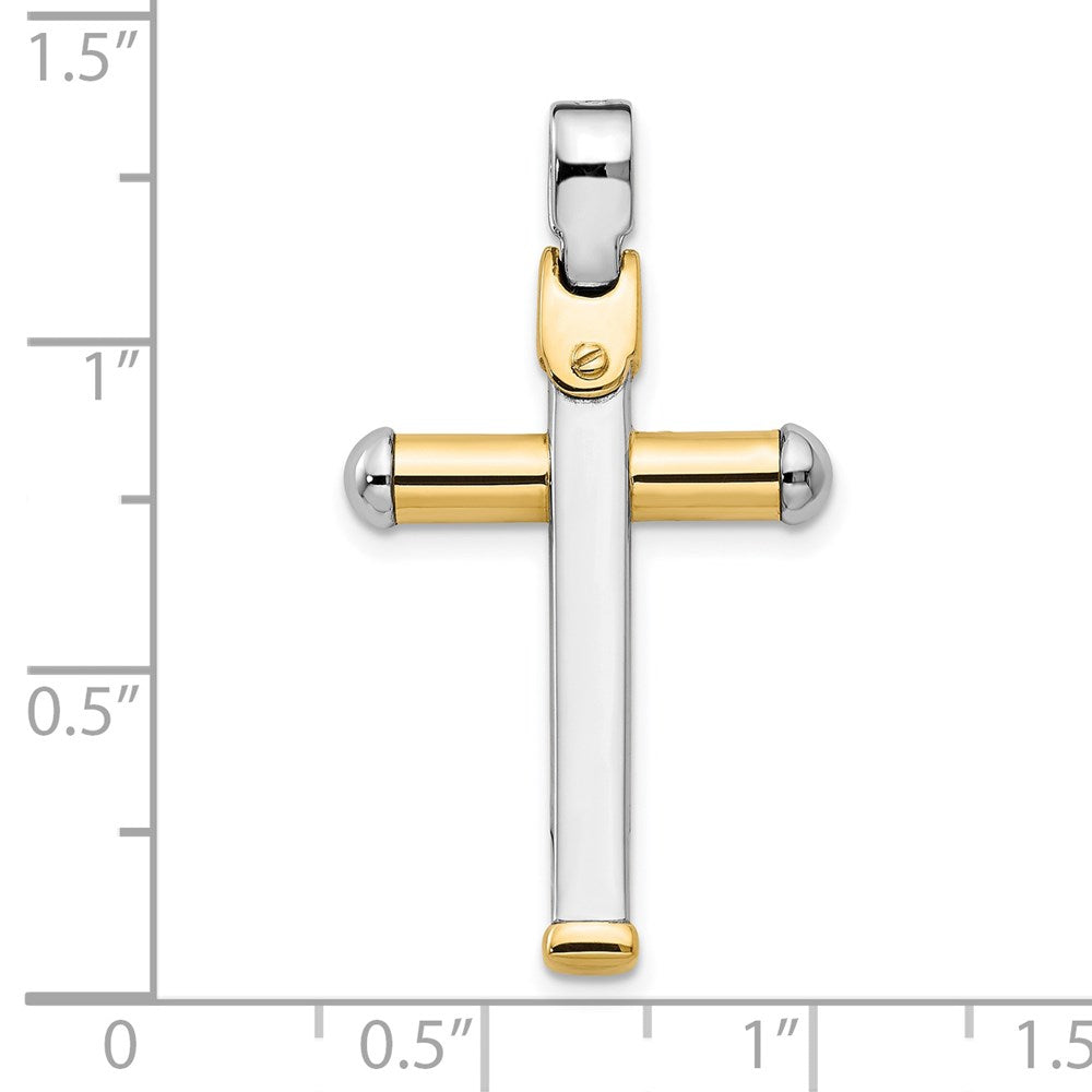 Alternate view of the 14k Two Tone Gold, Polished Tube Cross Pendant, 18 x 32mm by The Black Bow Jewelry Co.