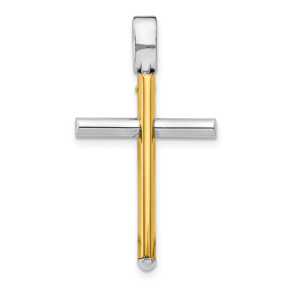 14k Two Tone Gold, Polished Hollow Cross Pendant, 18 x 32mm, Item P12489 by The Black Bow Jewelry Co.