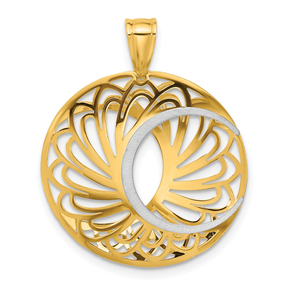 10k Two Tone Gold Polished & Satin Round Pendant, 25mm, Item P12498 by The Black Bow Jewelry Co.