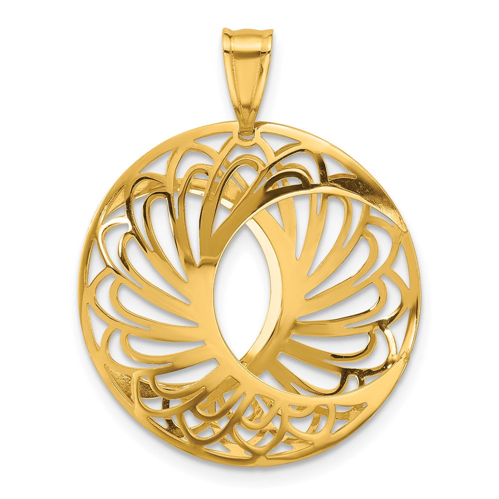 Alternate view of the 10k Two Tone Gold Polished & Satin Round Pendant, 25mm by The Black Bow Jewelry Co.