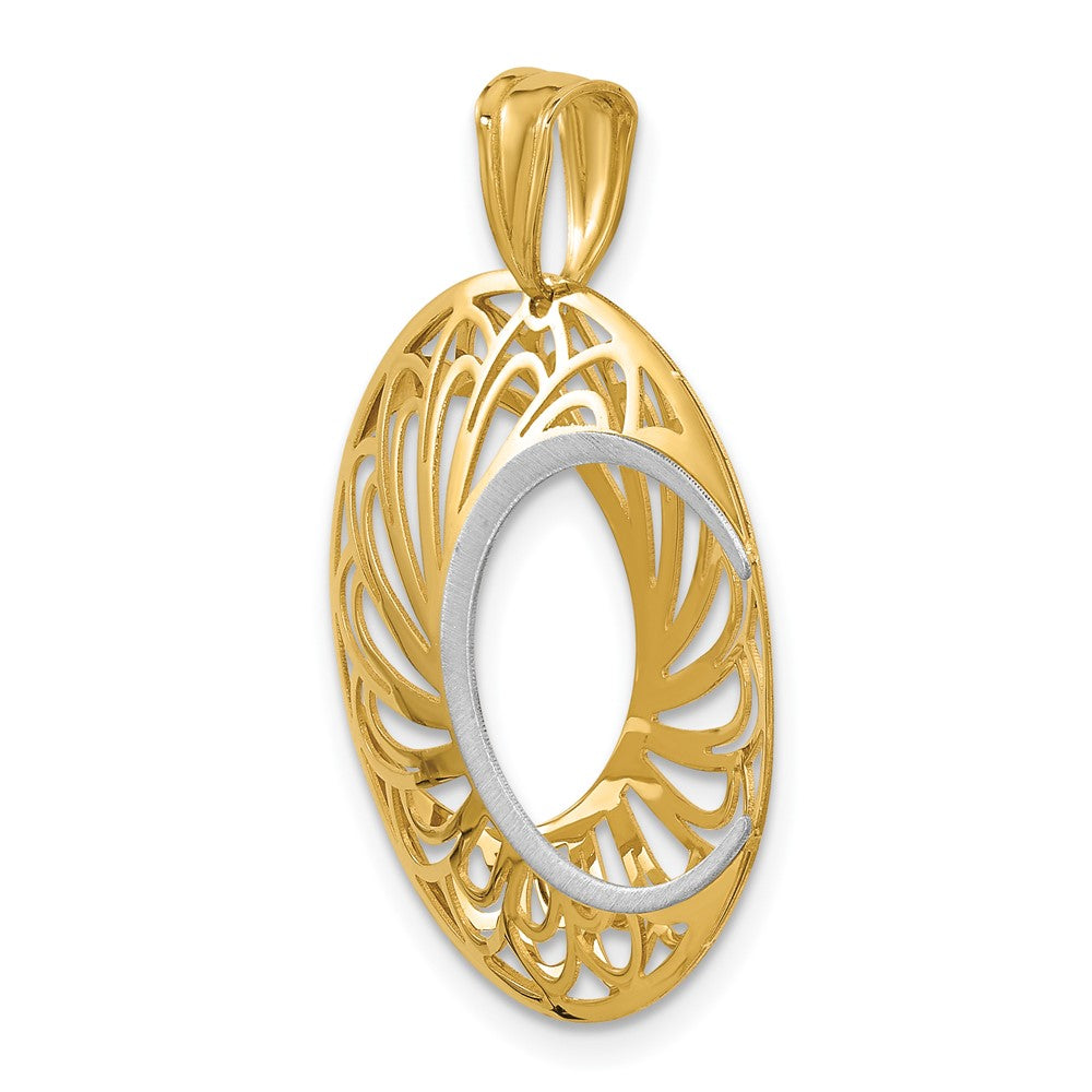 Alternate view of the 10k Two Tone Gold Polished & Satin Round Pendant, 25mm by The Black Bow Jewelry Co.