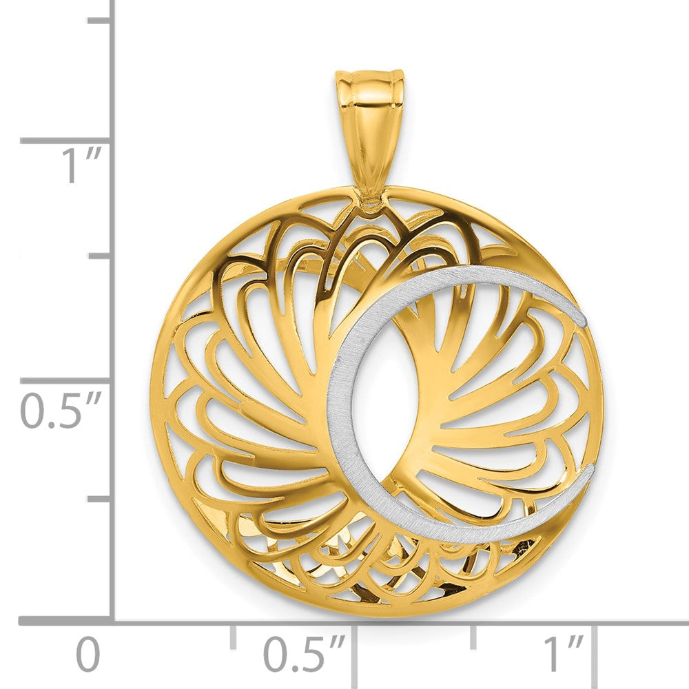 Alternate view of the 10k Two Tone Gold Polished & Satin Round Pendant, 25mm by The Black Bow Jewelry Co.
