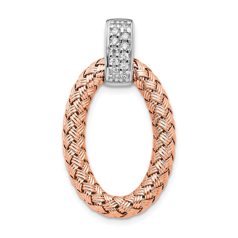 Rose Gold Tone Plated Silver & CZ Braided Oval Pendant, 17 x 30mm, Item P12501 by The Black Bow Jewelry Co.