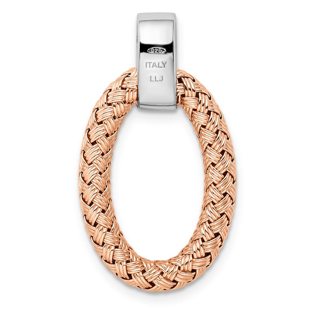 Alternate view of the Rose Gold Tone Plated Silver & CZ Braided Oval Pendant, 17 x 30mm by The Black Bow Jewelry Co.