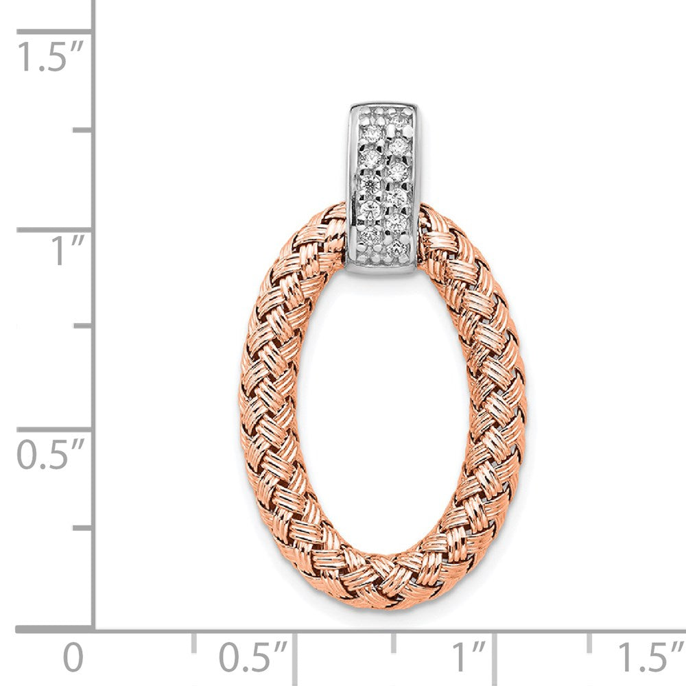 Alternate view of the Rose Gold Tone Plated Silver & CZ Braided Oval Pendant, 17 x 30mm by The Black Bow Jewelry Co.