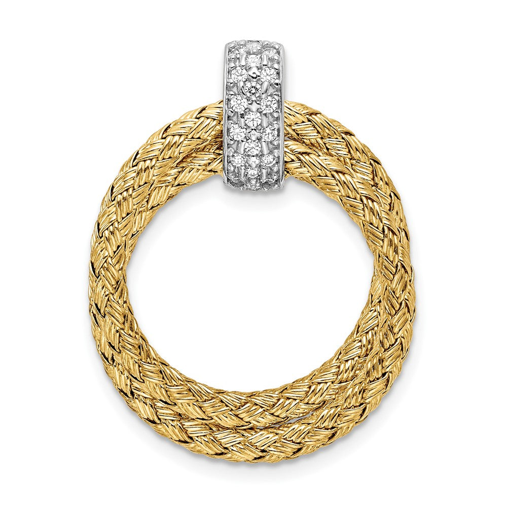 Gold Tone Sterling Silver & CZ Braided Round Pendant, 22 x 29mm, Item P12503 by The Black Bow Jewelry Co.