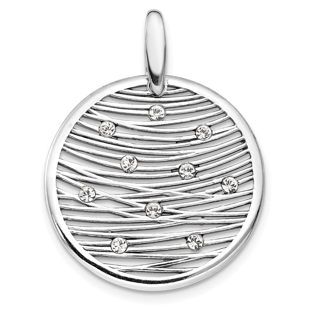 Sterling Silver and Crystal Round Web Design Pendant, 22 x 29mm, Item P12517 by The Black Bow Jewelry Co.
