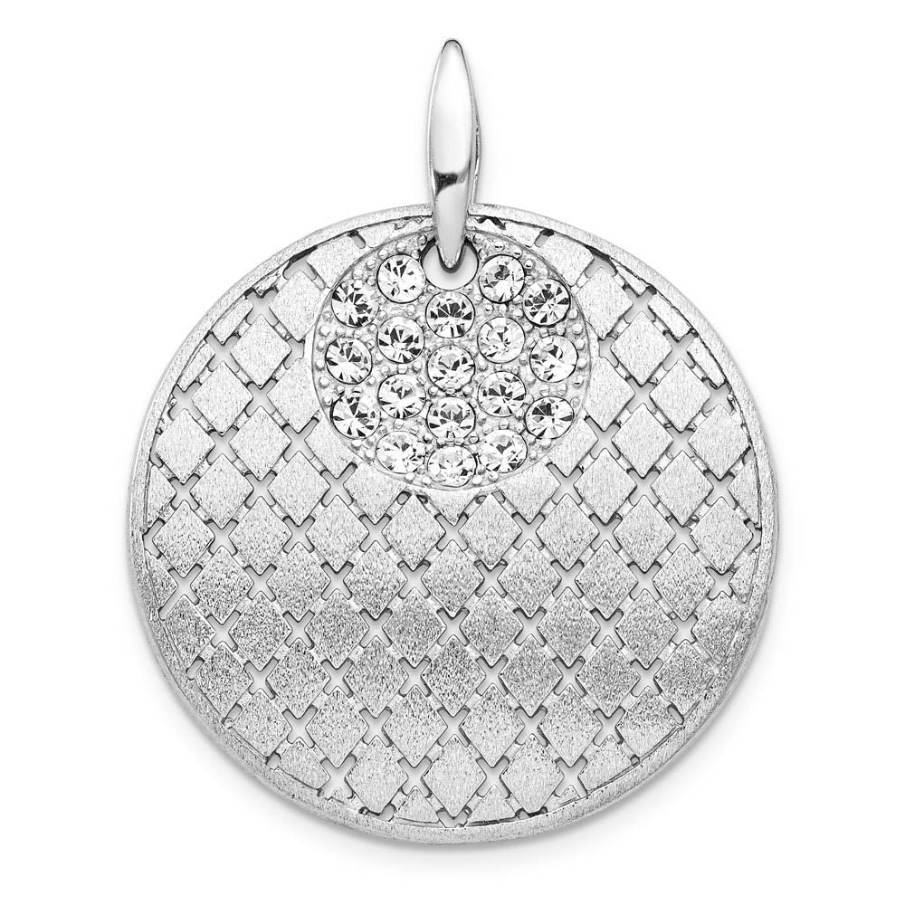 Sterling Silver and Crystal Cluster Brushed Circle Pendant, 30 x 37mm, Item P12518 by The Black Bow Jewelry Co.