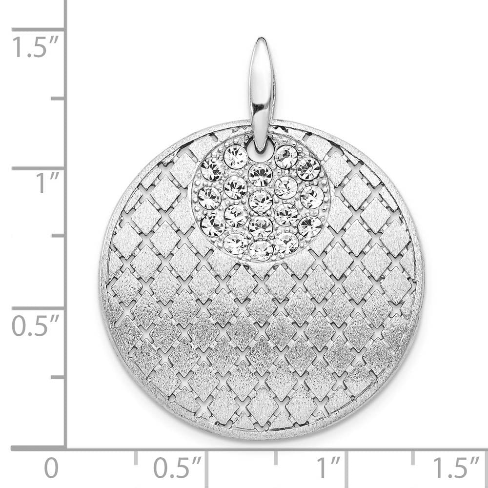 Alternate view of the Sterling Silver and Crystal Cluster Brushed Circle Pendant, 30 x 37mm by The Black Bow Jewelry Co.