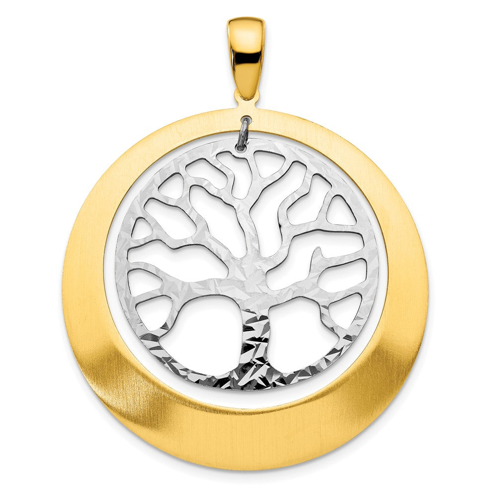 Sterling Silver and Gold Tone Textured Tree Circle Pendant, 38 x 48mm, Item P12523 by The Black Bow Jewelry Co.