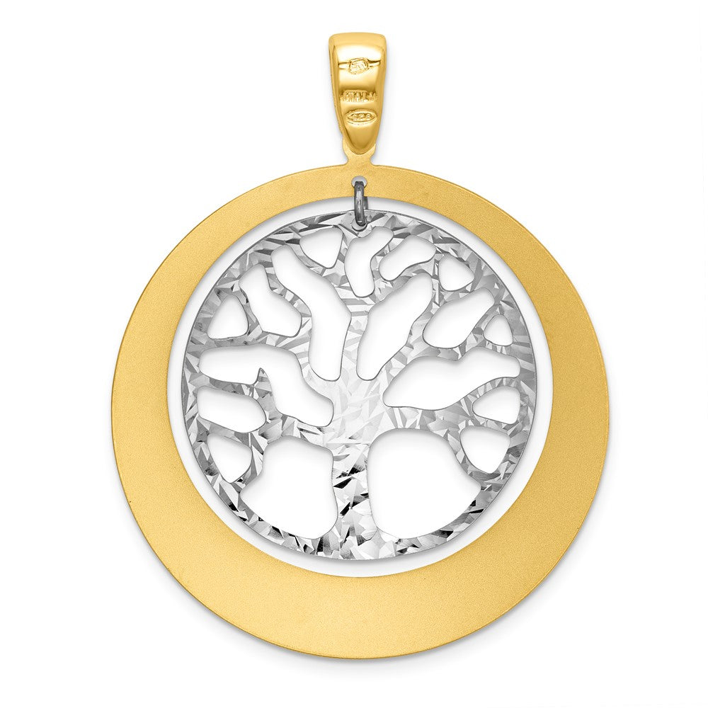 Alternate view of the Sterling Silver and Gold Tone Textured Tree Circle Pendant, 38 x 48mm by The Black Bow Jewelry Co.